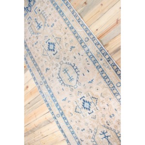 Tapis turc vintage 3,6x14,1 pieds, tapis beige géométrique en laine - Product Image 2