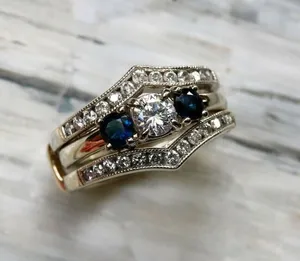 14K White Gold Plated Moissanite Rings Round <b>Simulated</b> <b>Diamond</b> Stunning Enhancer Band Ring - Product Image 4