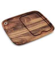 Papan Steak kayu akasia aman untuk makanan piring saji kayu alami dengan alur jus papan Saji kayu tebal untuk pengisi daya