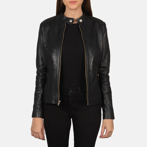 Veste en cuir véritable pour femmes, élégante veste en cuir d'agneau véritable, bomber pour femmes - Product Image 4