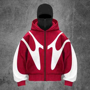 2025 Logo Broderie Double Capuche Ninja Double Couche Pull Balaclava Hoodies Hommes Full Zip Us Thermique Hoodies 100% Coton - Product Image 6