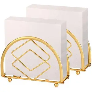 Superbe qualité or décoration de table de mariage nouveau métal fil de fer semi-forme boîte carrée Design porte-serviettes pour les fêtes - Product Image 1