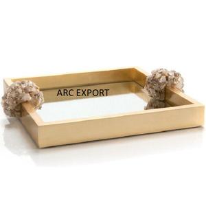 Plateau de service en marbre blanc et en laiton de grande taille de haute qualité pour mariage et événements - Product Image 6