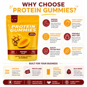 Gomitas de Proteína de Suero de Mango, 17 g de Proteína por 100 g, Masticables, Suplemento Nutricional Diario para Fitness, Fórmula Personalizada, Marca Privada OEM - Product Image 6