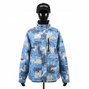 แจ็คเก็ตซอฟต์เชลล์สำหรับผู้หญิง สำหรับกิจกรรมกลางแจ้ง กันลม ผลิตจากโพลีเอสเตอร์ พิมพ์ลายแบบระเหิดสี แผงสีน้ำเงิน  รับสกรีนโลโก้ตามแบบ แจ็คเก็ตซอฟต์เชลล์สำหรับผู้หญิง - Product Image 6