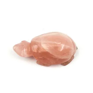 Pedras preciosas naturais de quartzo rosa esculpidas para tartaruga, pedras de cristal de cura, artesanato por atacado, prendas antigas esculpidas à mão