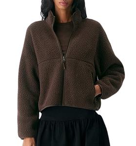 Women's Embroidered Windproof Breathable Fleece <b>Sherpa</b> Jacket Casual Long Sleeve Zipper Fuzzy Coat with Pockets - Product Image 1