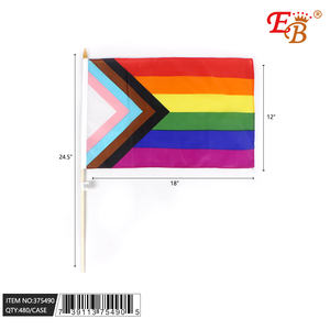 12 \ "X18 \" Bandera de palo progresivo personalizada 480 piezas 40DZ/CS Satén Nylon Plástico Poliéster Banners Impresión digital Arco Iris Bandera de mano - Product Image 1