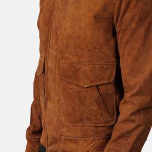 Coffmen A2 Bomber <b>Jacket</b> in Brown <b>Suede</b> Zippered Vintage Streetwear with Embroidered Pattern Casual for Autumn and Spring - Product Image 6