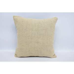 Coussin Kantha en laine beige à rayures subtiles de 18x18 pouces Coussin décoratif tissé moelleux vintage de luxe pour literie ou sol - Product Image 1