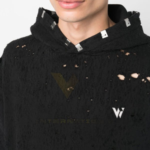 Top Selling Custom <b>Pullover</b> <b>Men</b> Distressed Thermal Hoodies Heavyweight Vintage Hip-hop Hoodie - Product Image 5