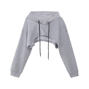 Sudaderas con capucha de corte corto personalizadas para mujer, tela de lona transpirable antipilling de Color sólido frontal con capucha, venta al por mayor para la temporada de invierno - Product Image 1