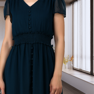 Robe midi occidentale classique avec tenue élégante et manches bouffantes courtes pour femme, à porter pour les fêtes et au quotidien, provenant d'un fournisseur indien - Product Image 3