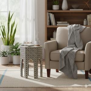 Table Basse Décorative Haut de Gamme en MDF de Pin Faite à la Main, Écologique et Étanche, avec Incrustations en Os Noir, pour Salon Moderne – Meilleure Vente - Product Image 6