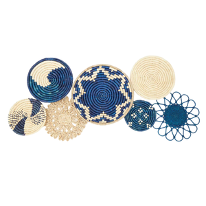 Living Room Decor Bohemian New Ornament <b>Wall</b> Hangings Handmade Blue Tone Seagrass Woven Round Shape Baskets From Vietnam - Product Image 1