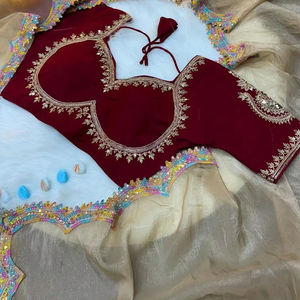Soft Silk Ethnic Bandana Sabhya Sachi Design Sequins Embroidery Breathable Eco-Friendly Fully Stitched <b>Saree</b> <b>Blouse</b> for All - Product Image 1