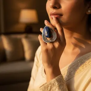 "แถลงการณ์แหวนเงิน lapis Lazuli สำหรับเครื่องประดับที่สง่างามของผู้หญิง" - Product Image 3
