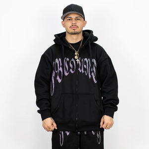 Sweat à capuche gothique avec strass et dents de vampire pour hommes, sweat-shirt zippé avec design en cristal étincelant, streetwear en coton polaire à la mode - Product Image 3