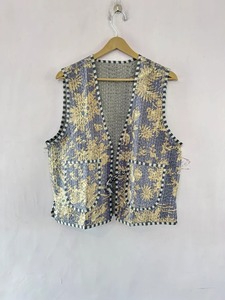 Kantha <b>Waistcoat</b> Jacket , Long Length Vest , Summer Vest , Kantha Handmade Block Print Jacket - Product Image 2