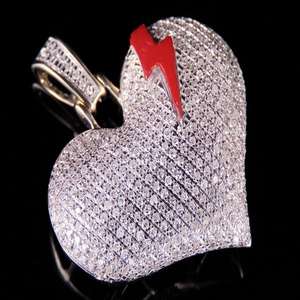 Pendentif en forme de cœur brisé en moissanite glacée de 25 carats VVS1, bijoux de luxe hip-hop rouge éclair, or, mignon, chrétien, argent sterling - Product Image 5
