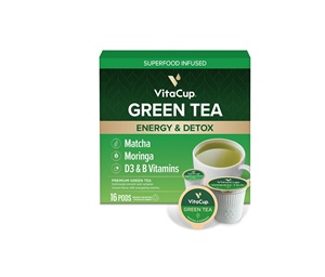 วิต้าคัพ ชาเขียวแบบแคปซูล เพิ่มพลังงานและดีท็อกซ์ด้วยมัทฉะ มอริงก้า วิตามินบี วิตามินดี3 เหมาะสำหรับคีโต แพลีโอ วีแกน แคปซูลแบบเสิร์ฟเดี่ยว บรรจุ 16 แคปซูล - Product Image 1