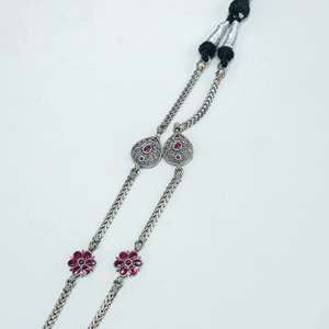 Anokhi Bloom Flower Statement <b>Necklace</b> Trendy 925 Silver with Gold Plating <b>Ruby</b> Diamond Pearl on a Rope Chain for Parties - Product Image 4