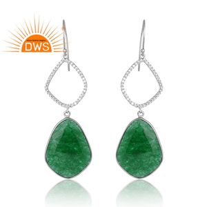 Última Venta de plata chapada en paladio Aventurina natural Cuarzo verde y pendientes de piedras preciosas Cz Diseño personalizado Fabricante de joyas - Product Image 1