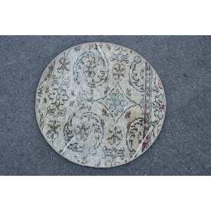 Alfombra de área grande turca vintage estilo clásico beige lana de 23x23 pies con respaldo de látex patrón abstracto para habitación de adolescentes - Product Image 3