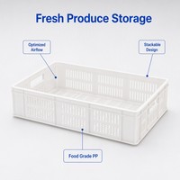 Caisses et conteneurs de stockage en plastique ventilé empilables, recyclables et durables pour fruits et légumes