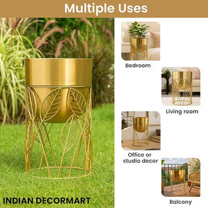 Metal Indoor Plant Pots with Stand Home Decorative Items for Living Room and Garden Application for Planters <b>Gold</b> Finished Deco - Product Image 4