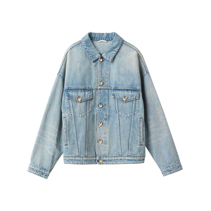 Venta al por mayor personalizado mujer Casual Tops cortos abrigo mujer azul manga larga chaquetas de mezclilla de talla grande personalizado para el servicio del OEM - Product Image 1