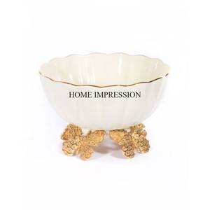 Newly Arrival White Color Unique Antique Shape Bowl With Gold Plated <b>Butterfly</b> Designer Metal Made Base From Indian Manufacturer - Product Image 1