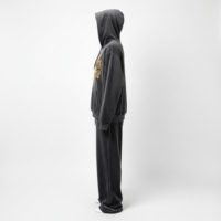 Haut court à capuche en velours brodé uni pour femme, style Y2K personnalisé, avec pantalon large empilé, manches ornées de strass et patchs urbains épais