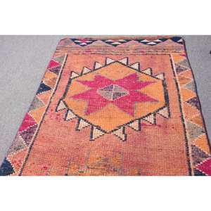 Vintage 3.1 X 11.5ft turc Kilim laine tapis audacieux Orange violet Patchwork Design Latex support Rectangle couloir pour la décoration de la chambre - Product Image 3