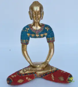 Patung buddha kuningan modern dengan batu antik selesai meja menampilkan patung buatan logam padat figur unik untuk dekorasi