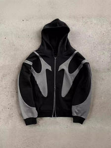 Sudadera con Capucha de Dos Tonos, Personalizada, con Bloques de Color, de Algodón Grueso, con Bordado, Hombros Caídos, Estilo Patchwork, con Cremallera - Product Image 6