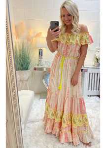 Style doux haute couture cravate teinture et broderie longue Maxi hors épaule Designer été coton robe tissé motifs femmes vacances - Product Image 4