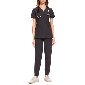 Conjuntos de uniformes médicos tejidos mujeres Trabajo moda Jogger verano Hospital uniformes conjuntos, cuello alto, manga corta - Product Image 2