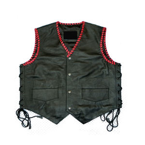 Chaleco de cuero genuino para hombre 2 bolsillos ocultos, chaleco de motorista con cordones laterales ajustables, Chaleco de cuero para motocicleta - Product Image 6