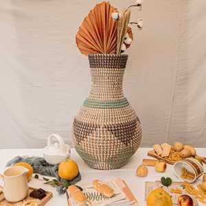 แจกันดอกไม้ตกแต่งบนโต๊ะถักสีสันสดใส,แจกันหญ้าทะเลฐานตั้งพื้นสานด้วยมือเป็นมิตรกับสิ่งแวดล้อม - Product Image 3