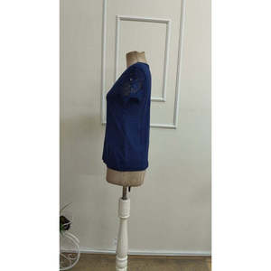 Women'<b>s</b> Short-Sleeved V-Neck Lace Viscose <b>Blouse</b>, 35394 - Navy blue - Product Image 5