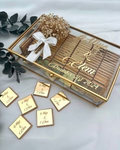 Boîte à bijoux en verre carrée de luxe, couleur or, écologique, personnalisable, conçue pour offrir des chocolats, des bijoux, exceptionnelle - Product Image 3