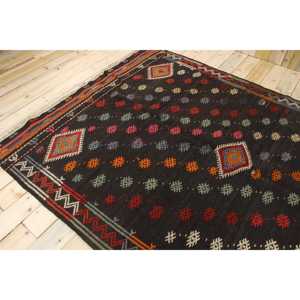 Tapis turc vintage 6,3x9,5 pi (192x289 cm), tapis en laine noir à motifs floraux - Product Image 4