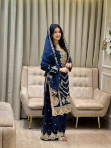 ชุดสัลวาร์ผ้าไหมชิโนนอินเดียปากีสถาน ดีไซน์ทันสมัย สีดำ รุ่นใหม่ล่าสุด สำหรับผู้หญิง  งานแฟนซี  งานแต่งงาน  งานเลี้ยง  ชุดลำลอง - Product Image 2