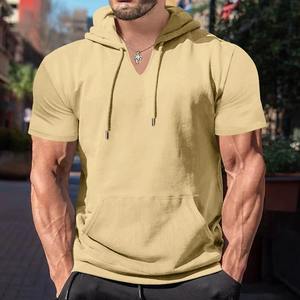 2025 nuevos hombres de estilo europeo americano Athleisure Pullover Casual con capucha impreso digitalmente verano manga corta patrón sólido - Product Image 6