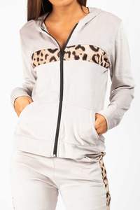 ชุดลำลอง2ชิ้นมีฮู้ดและกางเกงขายาวมีซิปชุดติดตามโลโก้สีทึบชุดวอร์ม - Product Image 5