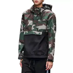 Hot Custom Casual Multi Pockets Half Zip Color Block Mens Blank Pullover Hooded Windbreaker Jacket