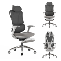 Chaise de bureau ergonomique pivotante en maille grise moderne avec dossier haut, confortable, pour ordinateur, avec repose-pieds, pour usage commercial et professionnel