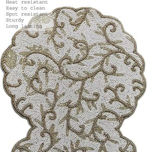 Christmas Decorative and Leaves Design Beaded <b>Runner</b> Placemat <b>Dining</b> <b>Table</b> Fancy Mat Handmade Decorative <b>Runners</b> for Wedding - Product Image 1