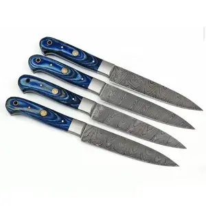 Kunden spezifische handgemachte Damaskus Stahl Steak Messer Blue Pakka Holzgriff 4 Stück Küchen steak Messer Set